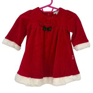 le top Baby Girl's Red Velvet Cotton Blend Rosette Dress Faux Fur Trim Size 3 Mo